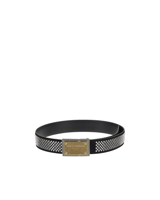 Dolce & Gabbana White Embellished Logo Plaque Belt for men