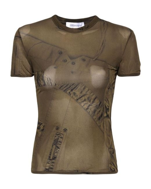 Blumarine Green Semi-Sheer Short-Sleeve T-Shirt