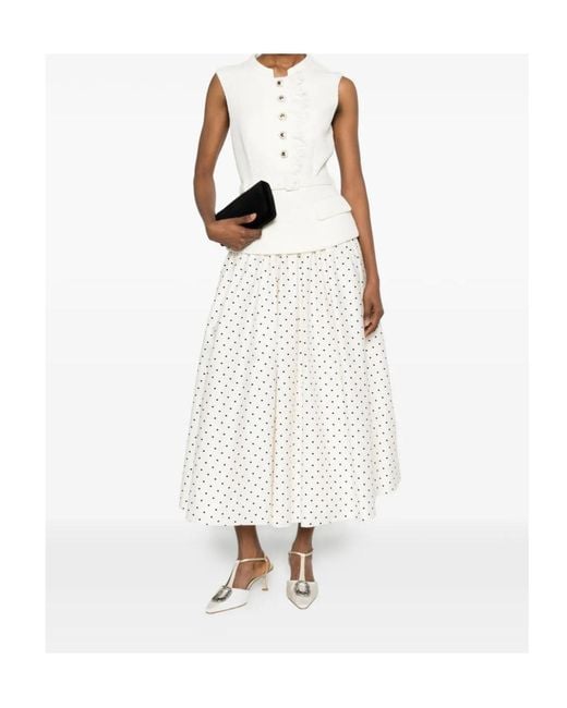 Self-Portrait White Polka-Dot Belted Midi Dress