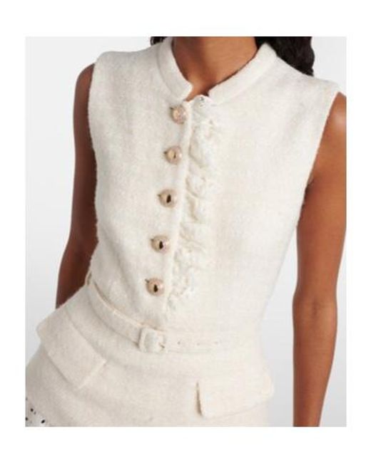 Self-Portrait White Polka Dot Tweed Midi Dress