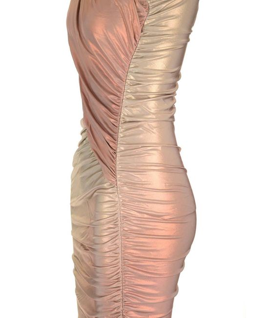 Rick Owens Brown One-Shoulder Draped Midi Dress