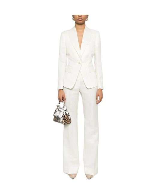 Tom Ford White Striped Wool-Blend Straight-Leg Trousers