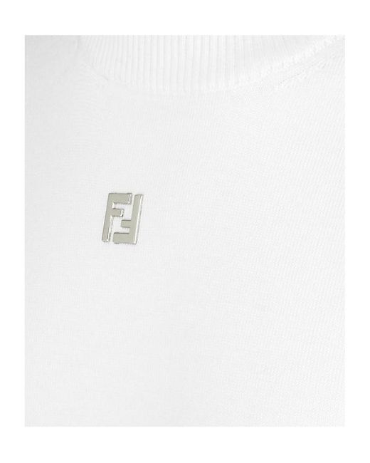 Fendi White Logo Plaque Crewneck Knitted Jumper for men