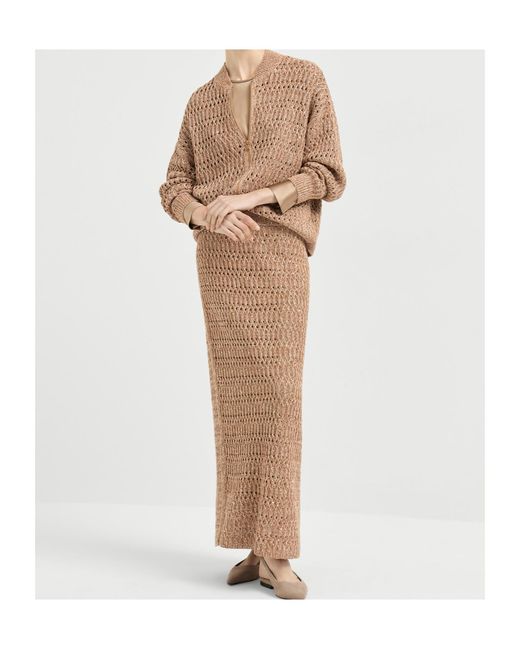 Brunello Cucinelli Natural Monili-Detail Long-Sleeve Blouse