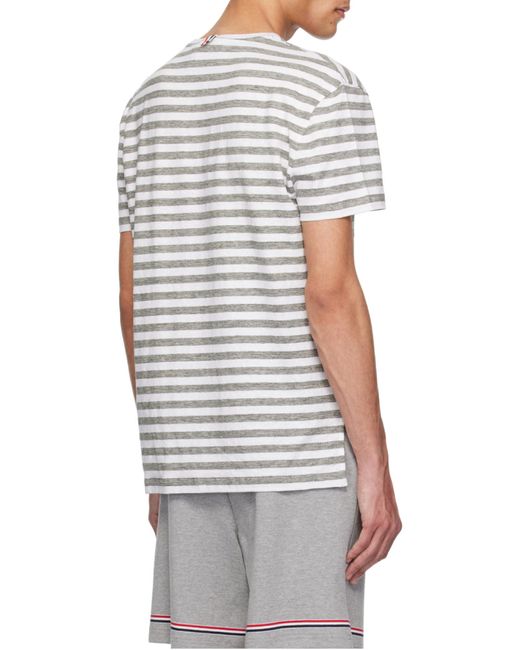 Thom Browne Gray Striped Linen T-Shirt for men