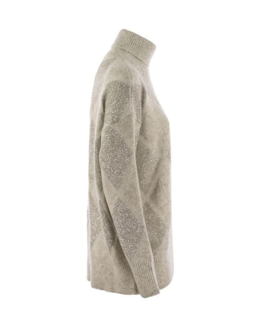 Brunello Cucinelli Gray Sequin Embellished Roll-Neck Jumper