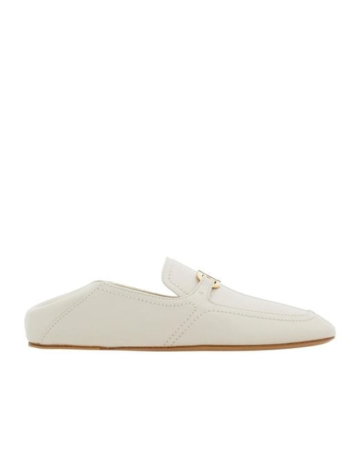 Ferragamo White Round Head Loafer Shoes