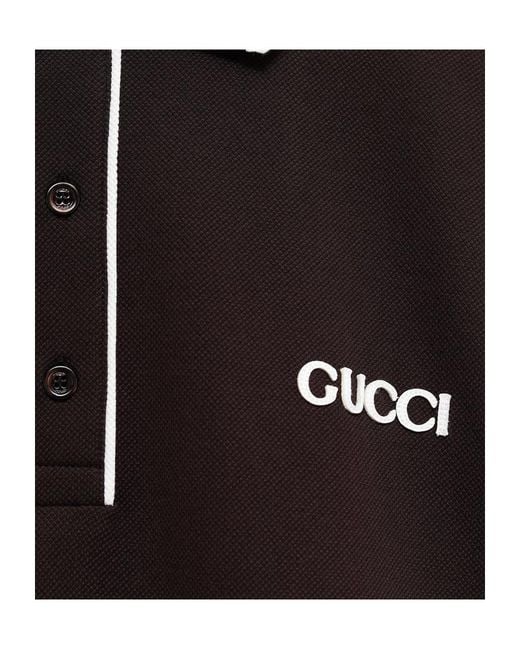 Gucci Black Logo-Patch Polo Shirt for men