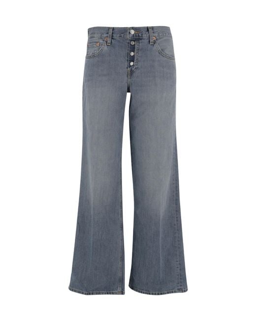 Re/done Blue Button-Fly Wide-Leg Jeans