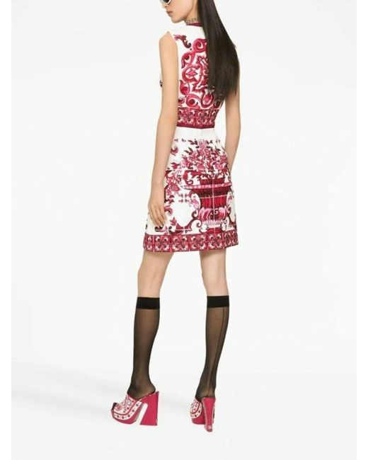 Dolce & Gabbana Red Majolica-Printed Sleeveless Mini Dress