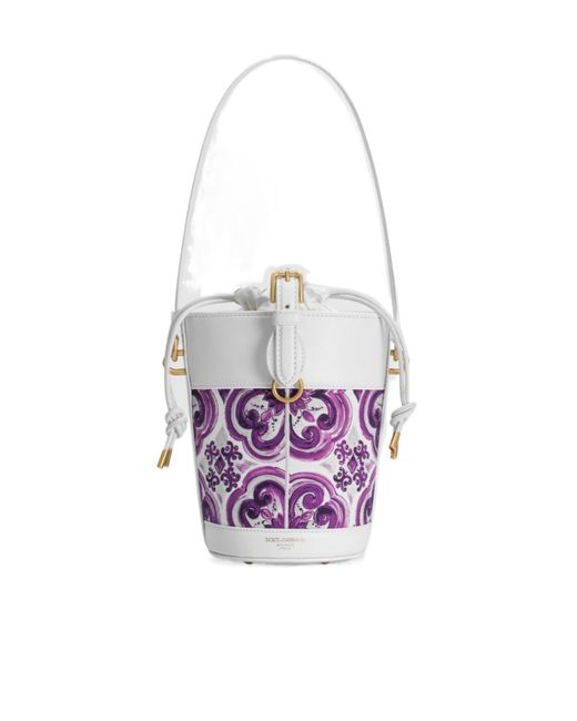 Dolce & Gabbana White Floral-Print Bucket Bag