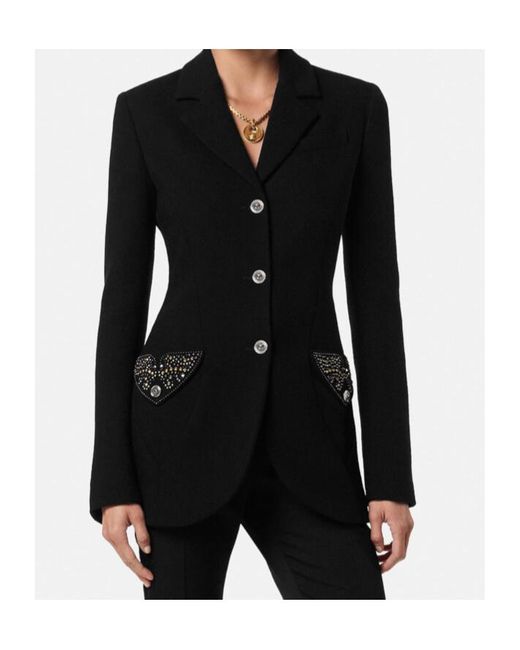 Versace Black Embellished Single-Breasted Blazer