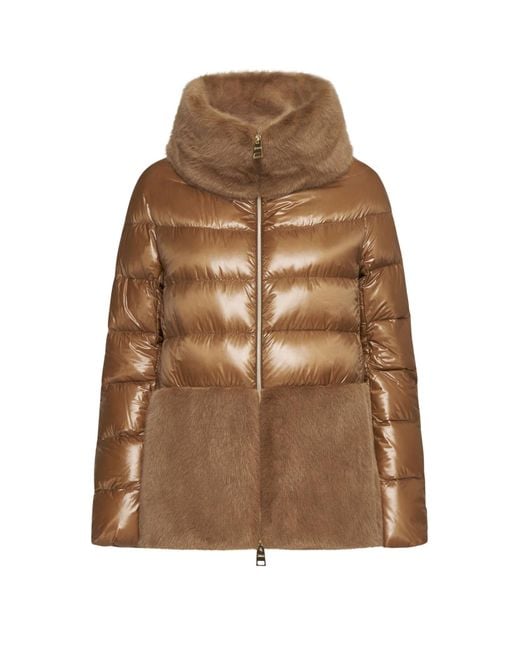 Herno Brown High-Neck Quilted Down Jacket