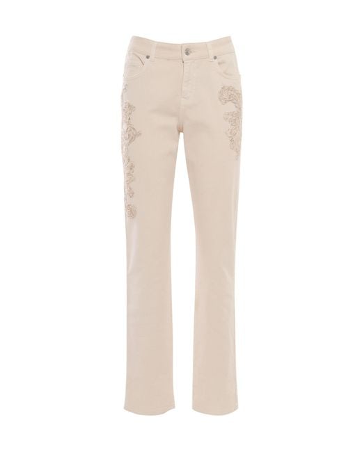 Ermanno Scervino Natural Embroidered Straight-Leg Trousers