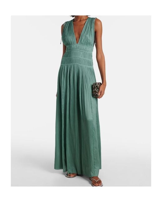 Ulla Johnson Green Tasneem Satin Plissé Gown