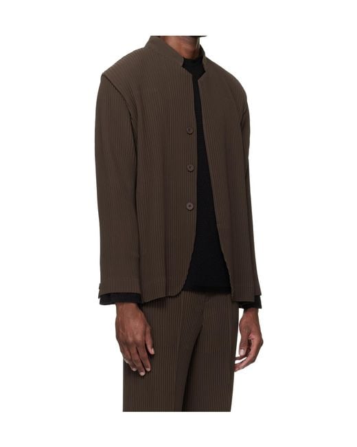 Homme Plissé Issey Miyake Brown Homme Plissé Issey Miyake Pleated Collarless Jacket for men