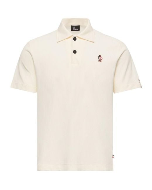 Moncler White Grenoble Logo-Patch Short-Sleeved Polo Shirt for men