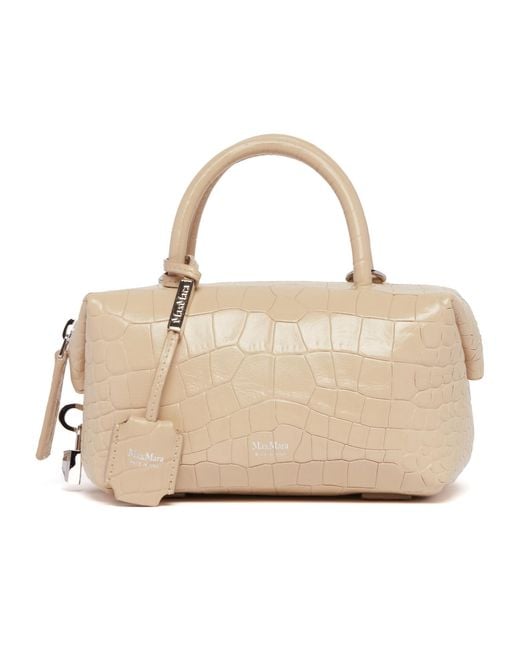 Max Mara Natural Mxaholdalllcroc Embossed Boston Bag