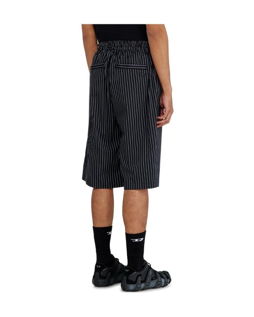 DIESEL Black Pinstriped Phoenix-Embroidered Shorts for men