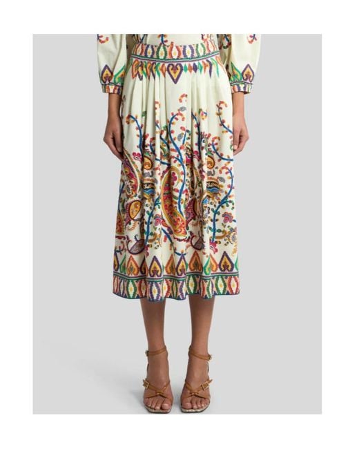 Etro White Paisley Printed Midi Skirt