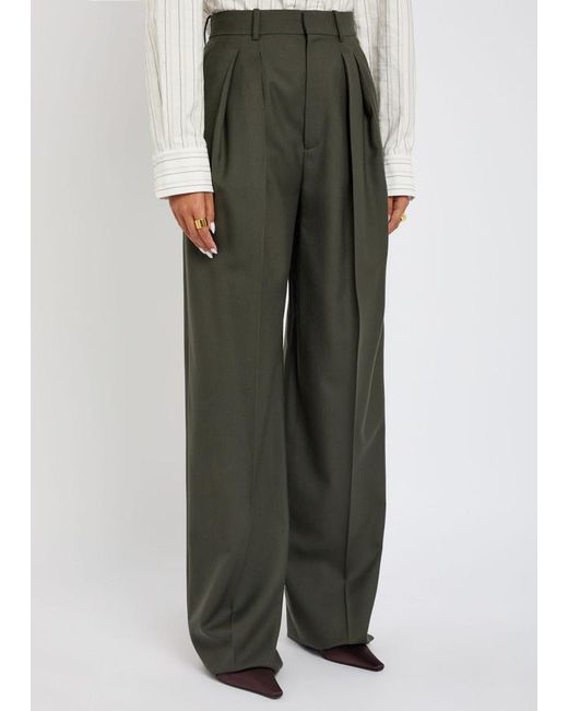 Saint Laurent Green Wide-Leg Wool Trousers