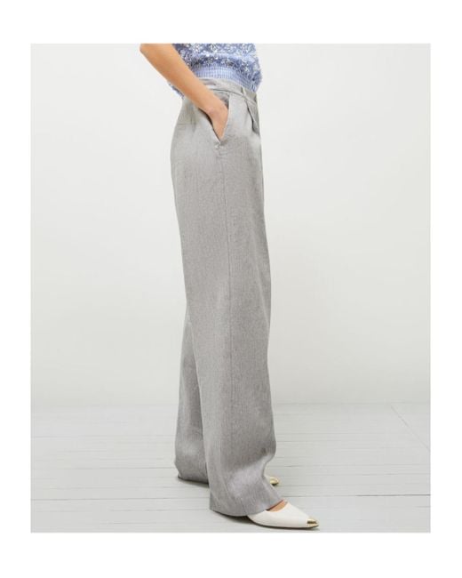 Marella Gray Stretch Linen-Blend Trousers