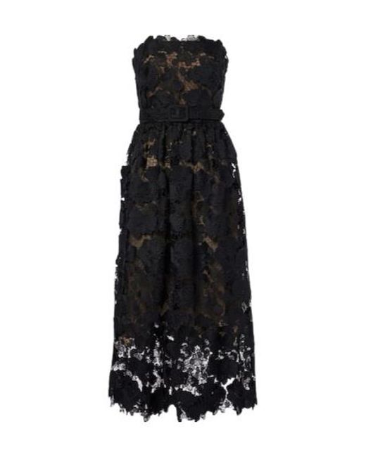 Oscar de la Renta Black Floral Lace Bustier Gown