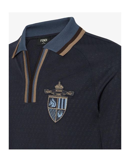 Fendi Blue Jacquard Polo Shirt for men