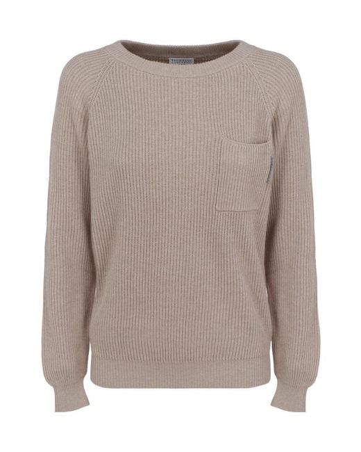 Brunello Cucinelli Brown Rib Cotton Pullover