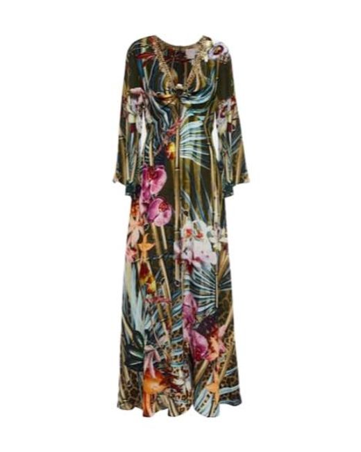 Camilla Black Floral Silk Cutout Maxi Dress