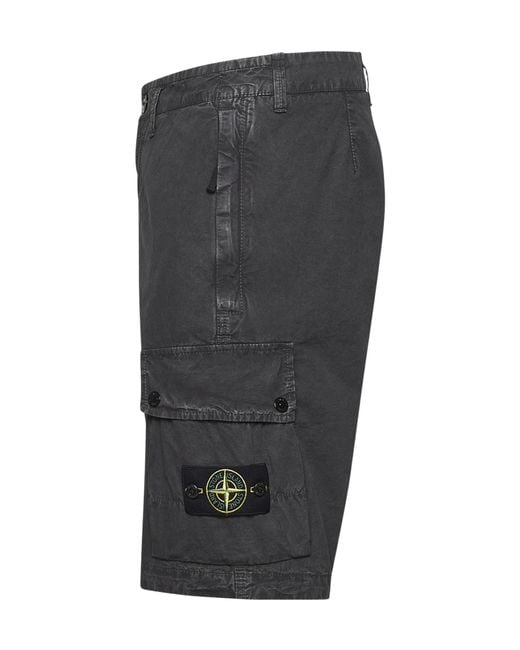 Stone Island Gray Compass Patch Cargo Shorts for men