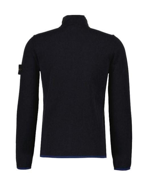 Stone Island Blue Compass-Patch High-Neck Zipped Cardigan for men