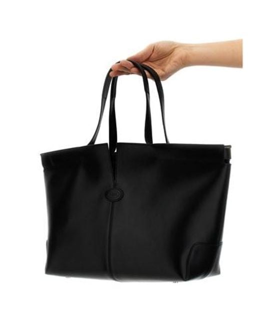 Tod's Black Logo Debossed Medium Tote Bag