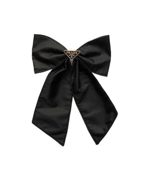 Black leather Bow Hair Clip with Triangle Logo/fashion jewelry Prada Velvet Bow Hair Clips, Set of 2 | Neiman Marcus main image 3