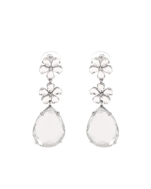 Self-Portrait White Crystal Flower Tiered Earrings