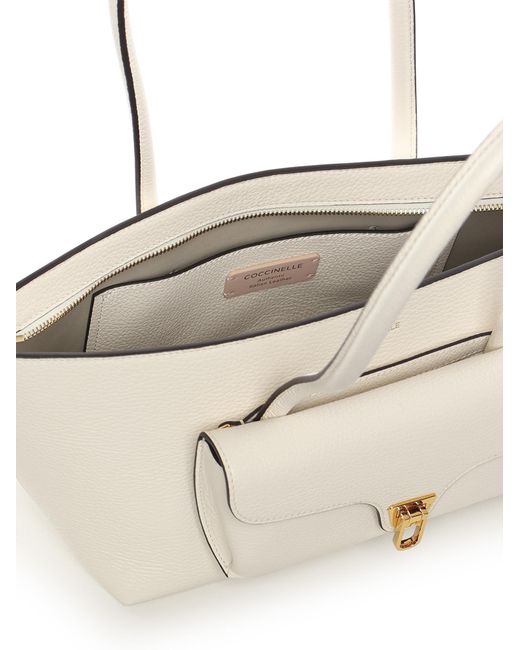 Coccinelle White Logo Printed Shoulder Bag