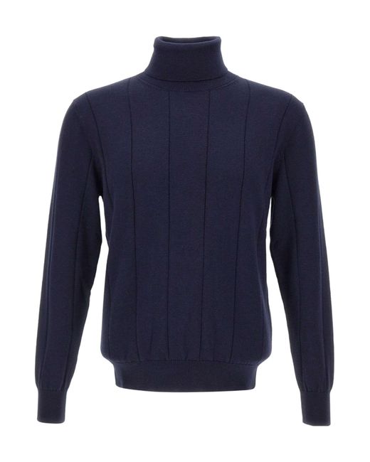 Eleventy Blue High Collar Long Sleeve Sweater for men