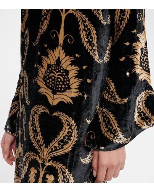Johanna Ortiz Black Embroidered Velvet Maxi Dress