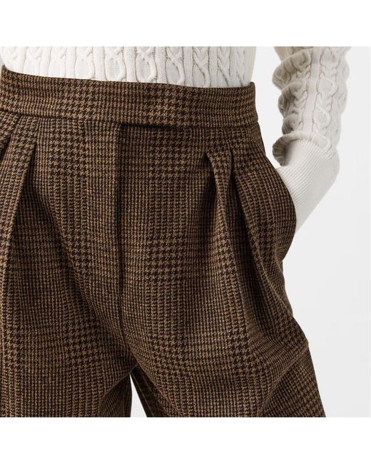 Max Mara Brown Checked Wide-Leg Casual Pants