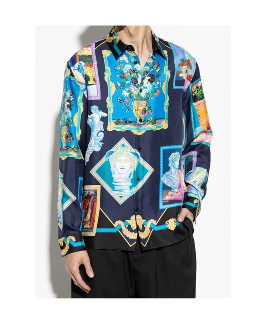 Versace Gallery Long-Sleeved Shirt in Blue for Men | Lyst