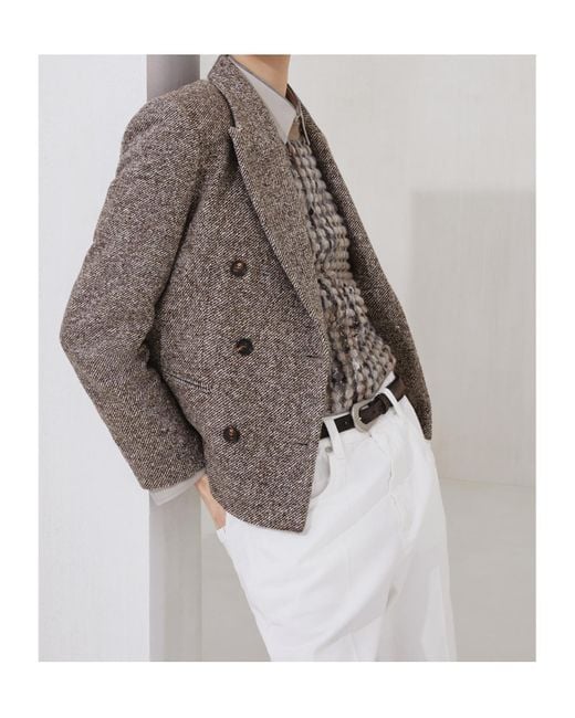 Brunello Cucinelli Gray Double-Breasted Blazer