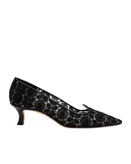 Manolo Blahnik Black Euridi 50 Lace Pumps