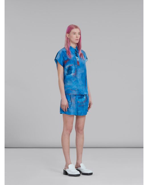 Marni Blue Buchi Printed Drawstring Shorts