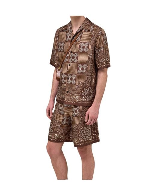 Amiri Brown Geometric Print Bowling Shirt for men