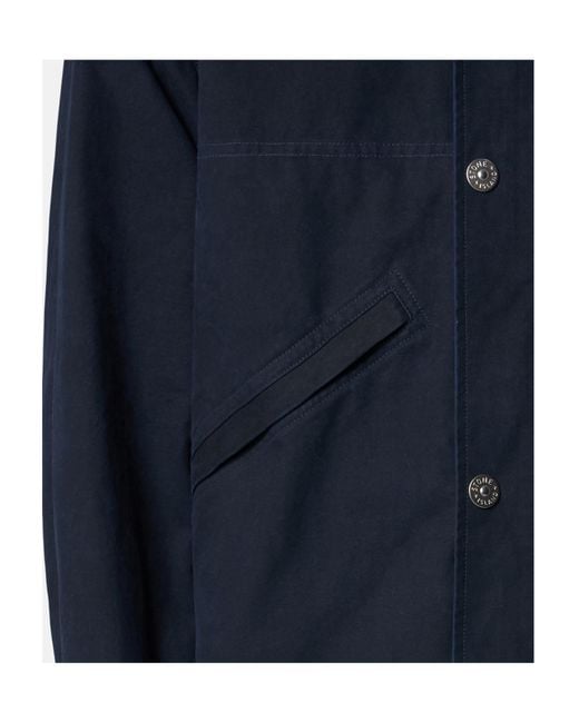 Stone Island Blue Collared Jacket With Concealed Hood And Contrasting Panel for men