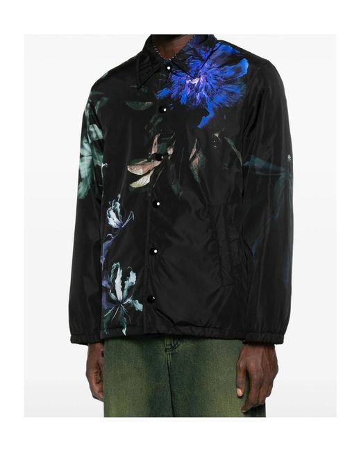 Dries Van Noten Black Drawstring Floral Printed Jacket for men