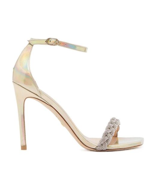Stuart Weitzman White Logo High-Heeled Sandals
