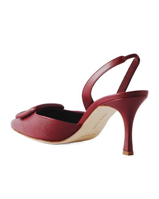 Manolo Blahnik Red Mayslibi 70 Lizard-Effect Leather Slingback Pumps