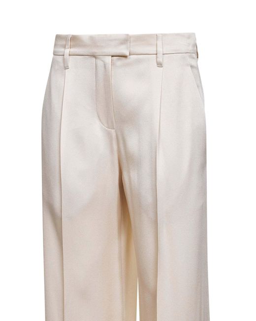 Brunello Cucinelli White Pleated Wide-Leg Pants