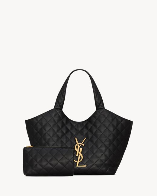 Saint Laurent Black Icare Quilted Nappa Leather Tote